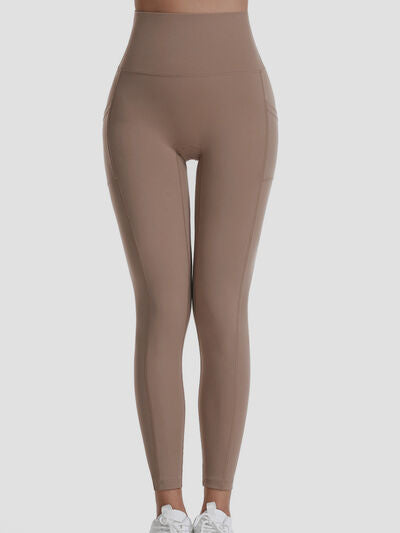 Pocketed High Waist Active Pants Taupe