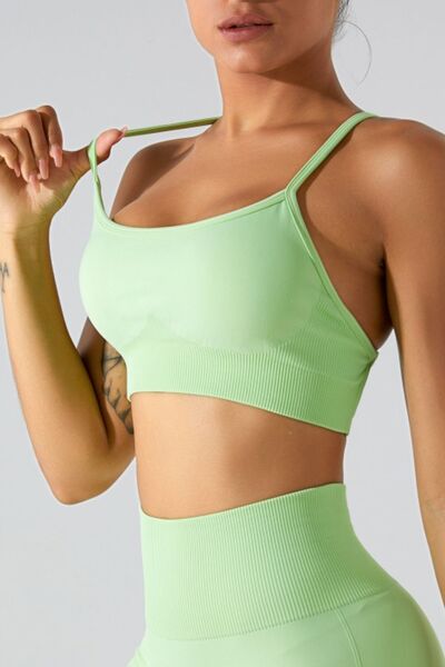 Crisscross Spaghetti Strap Active Cami Light Green