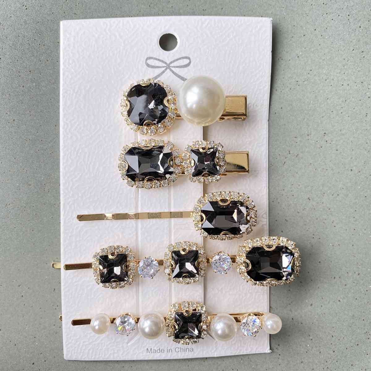 5 PCS/Set Geometric Pearl Hair Clips Black One Size