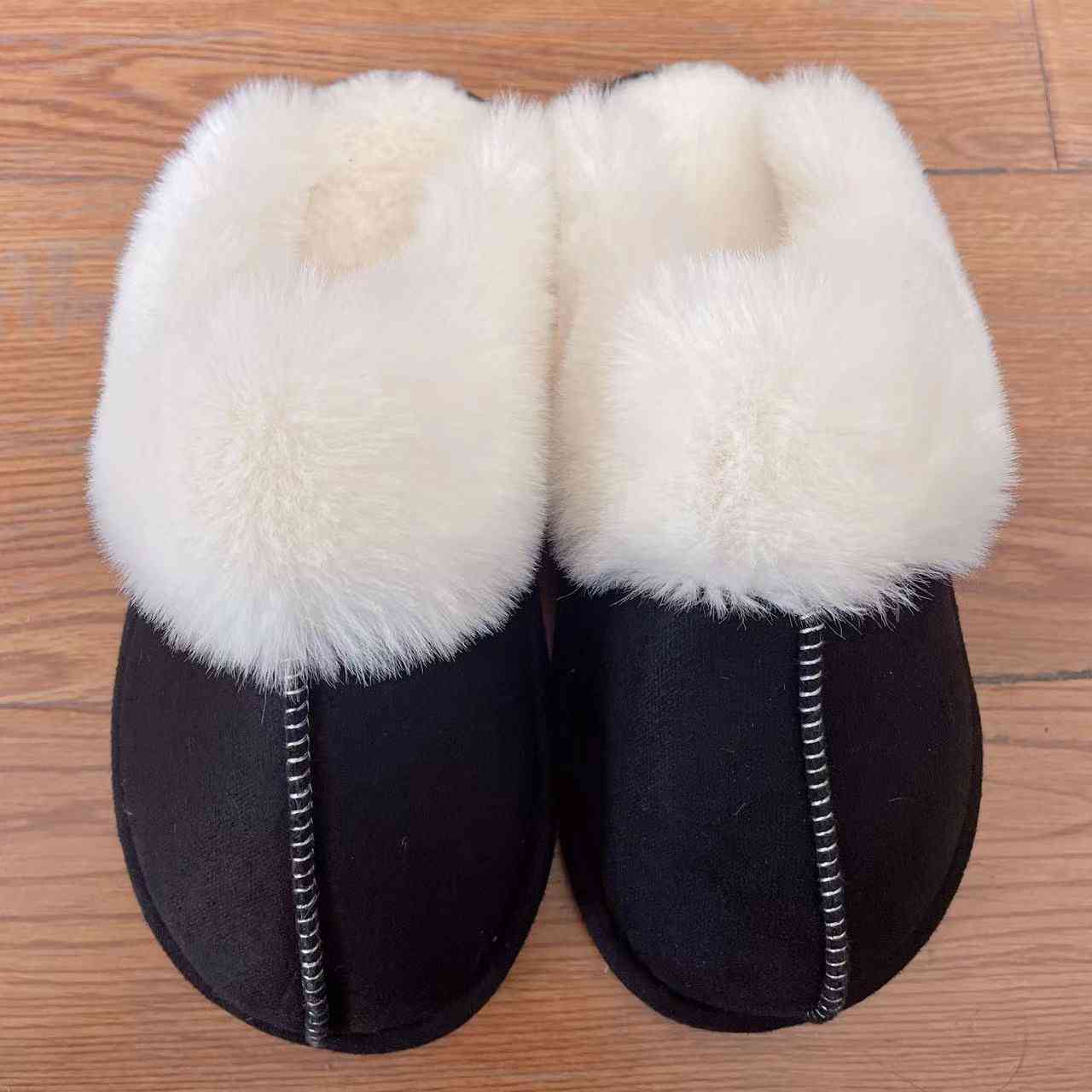 Faux Suede Center Seam Slippers Black