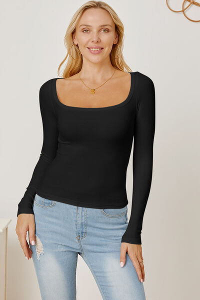 Square Neck Long Sleeve T-Shirt Black