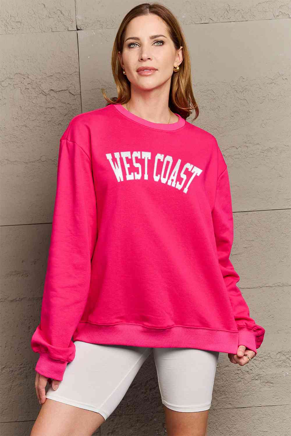 Simply Love Full Size WEST COAST Graphic Long Sleeve Sweatshirt Deep Rose