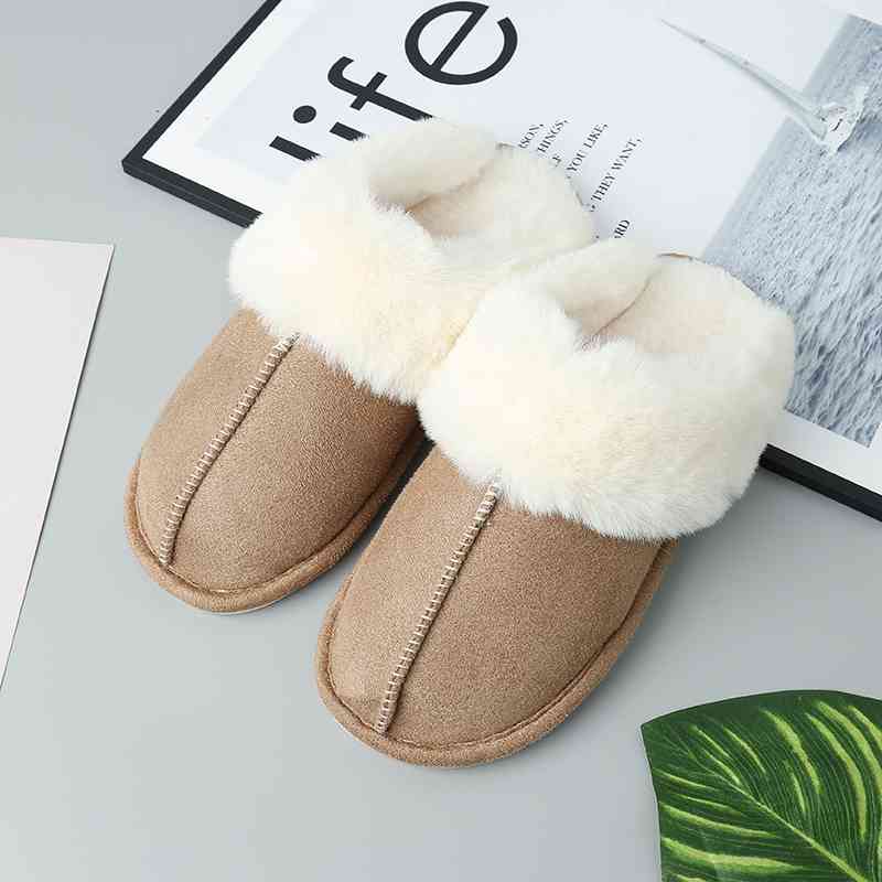 Faux Suede Center Seam Slippers Camel