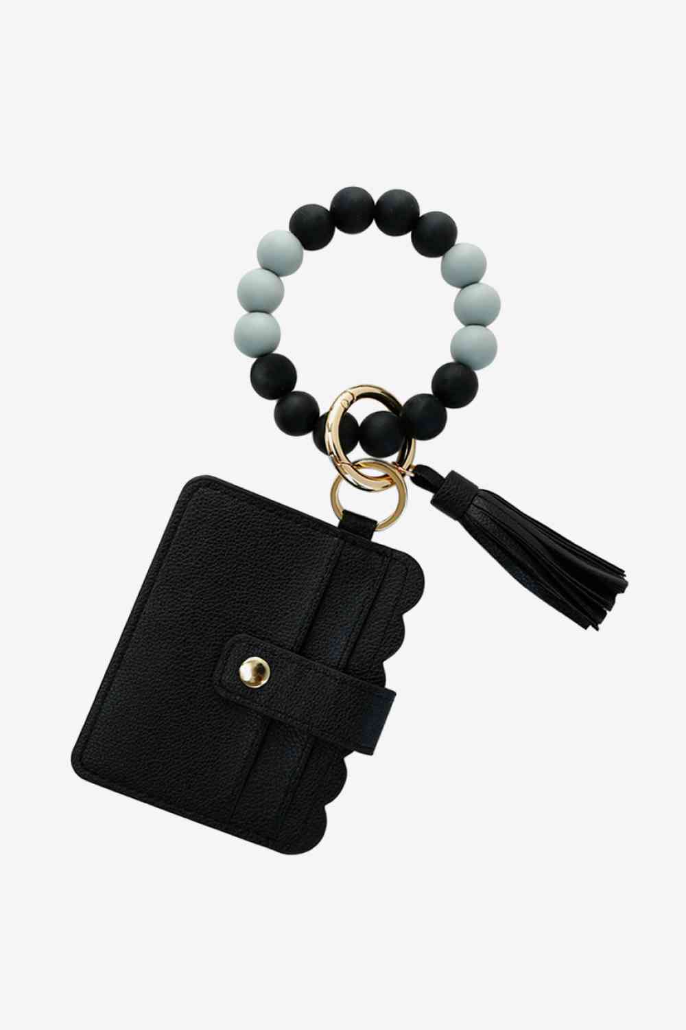 Beaded Tassel Keychain with Wallet Black One Size