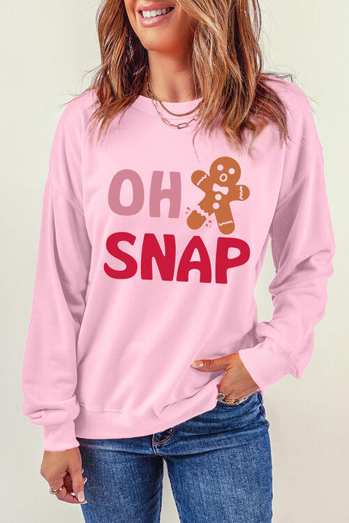 OH SNAP Round Neck Long Sleeve Sweatshirt Blush Pink