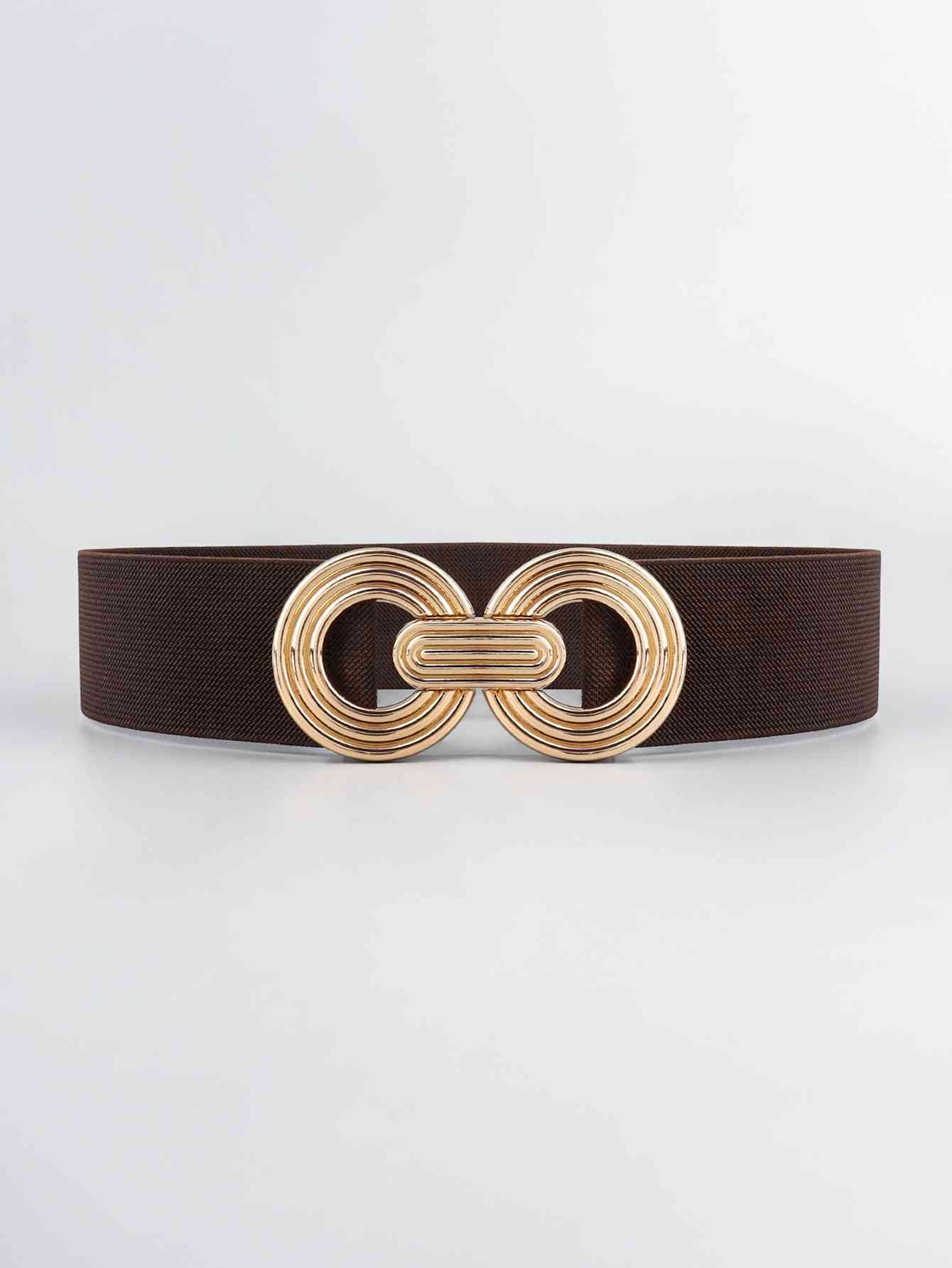 Geometric Buckle Elastic Wide Belt Chocolate One Size