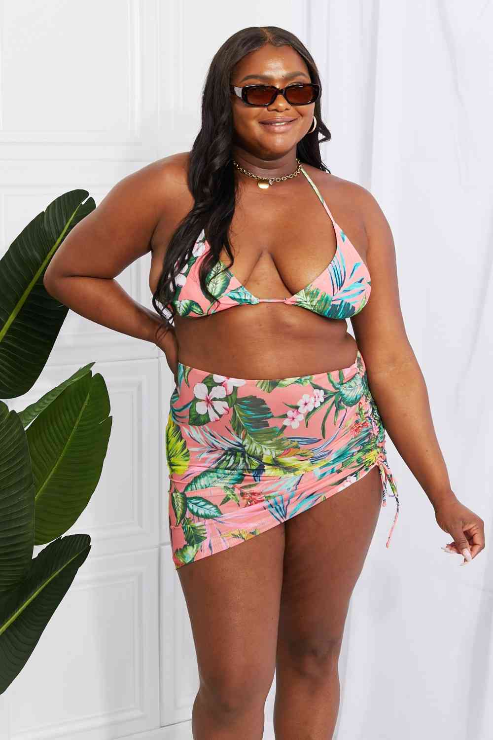 Marina West Swim Paradise Awaits Triangle Bikini and Sarong Set Multicolor