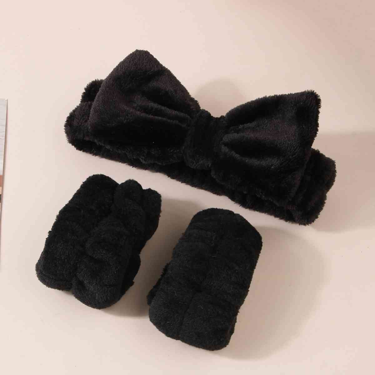 Face Wash Wristband and Bow Headband Black One Size