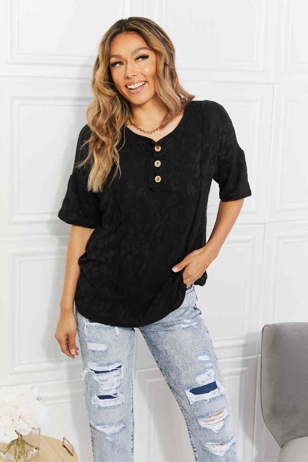 BOMBOM At The Fair Animal Textured Top in Black Black
