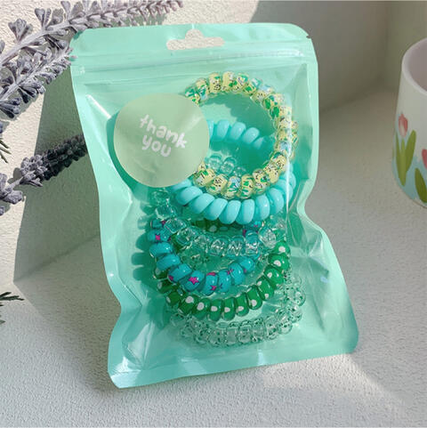 6-Piece Resin Telephone Line Hair Ropes Mid Green One Size