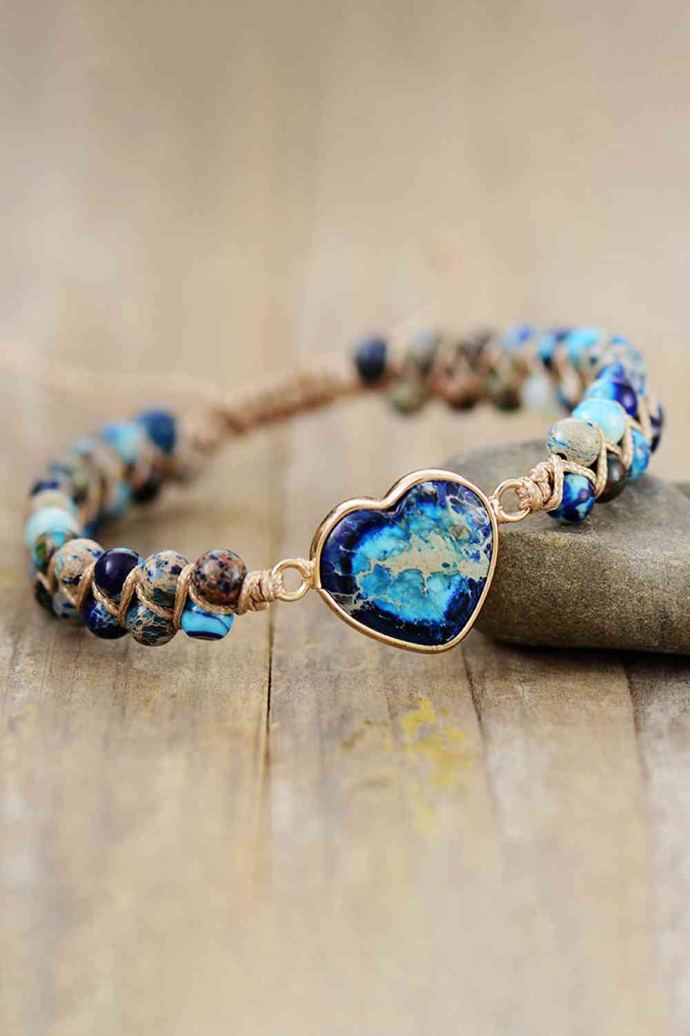 Handmade Heart Shape Natural Stone Bracelet Navy One Size