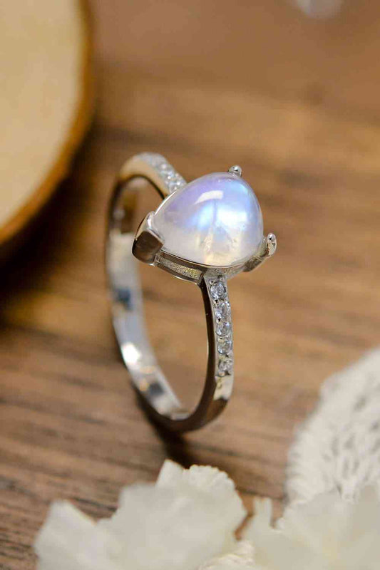 High Quality Natural Moonstone Teardrop Side Stone Ring Silver