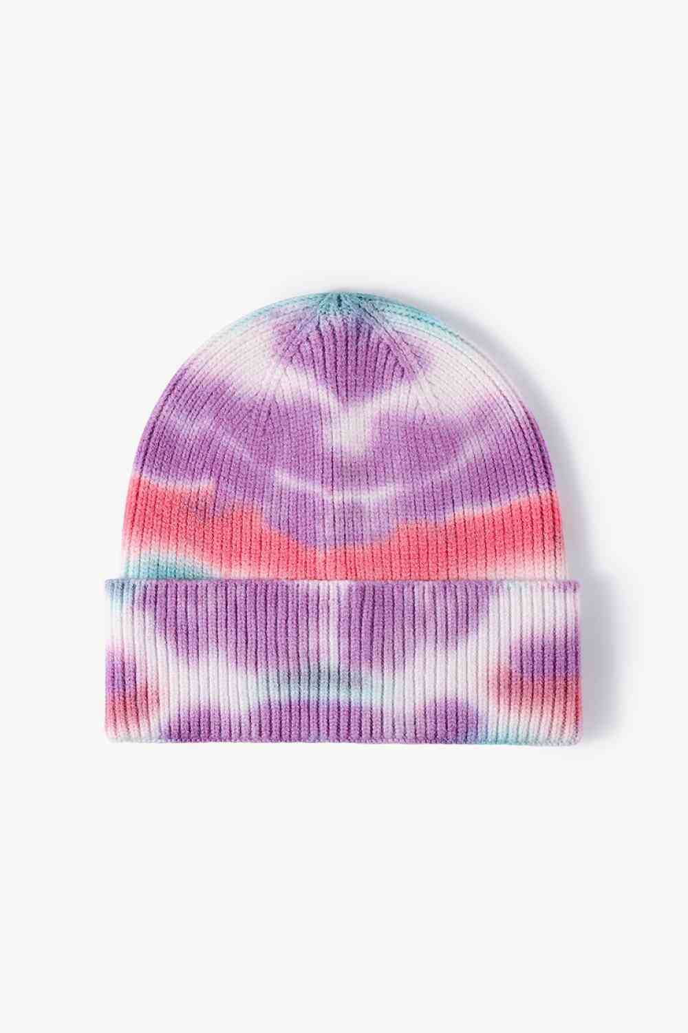 Tie-Dye Cuffed Knit Beanie Purple One Size