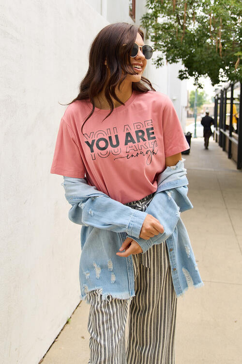Simply Love Full Size YOU ARE ENOUGH Short Sleeve T-Shirt Burnt Coral