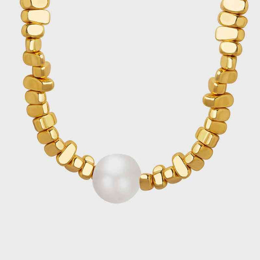 Pearl Geometric Bead Necklace Gold One Size