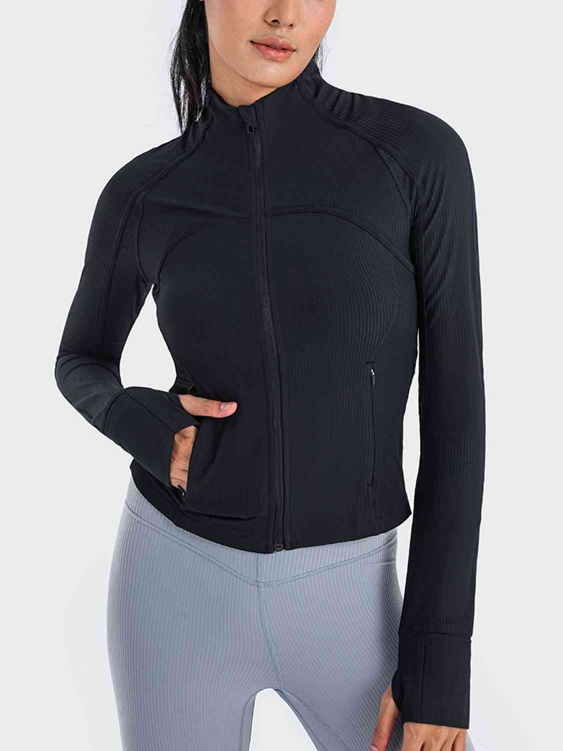 Zip-Up Long Sleeve Sports Jacket Black