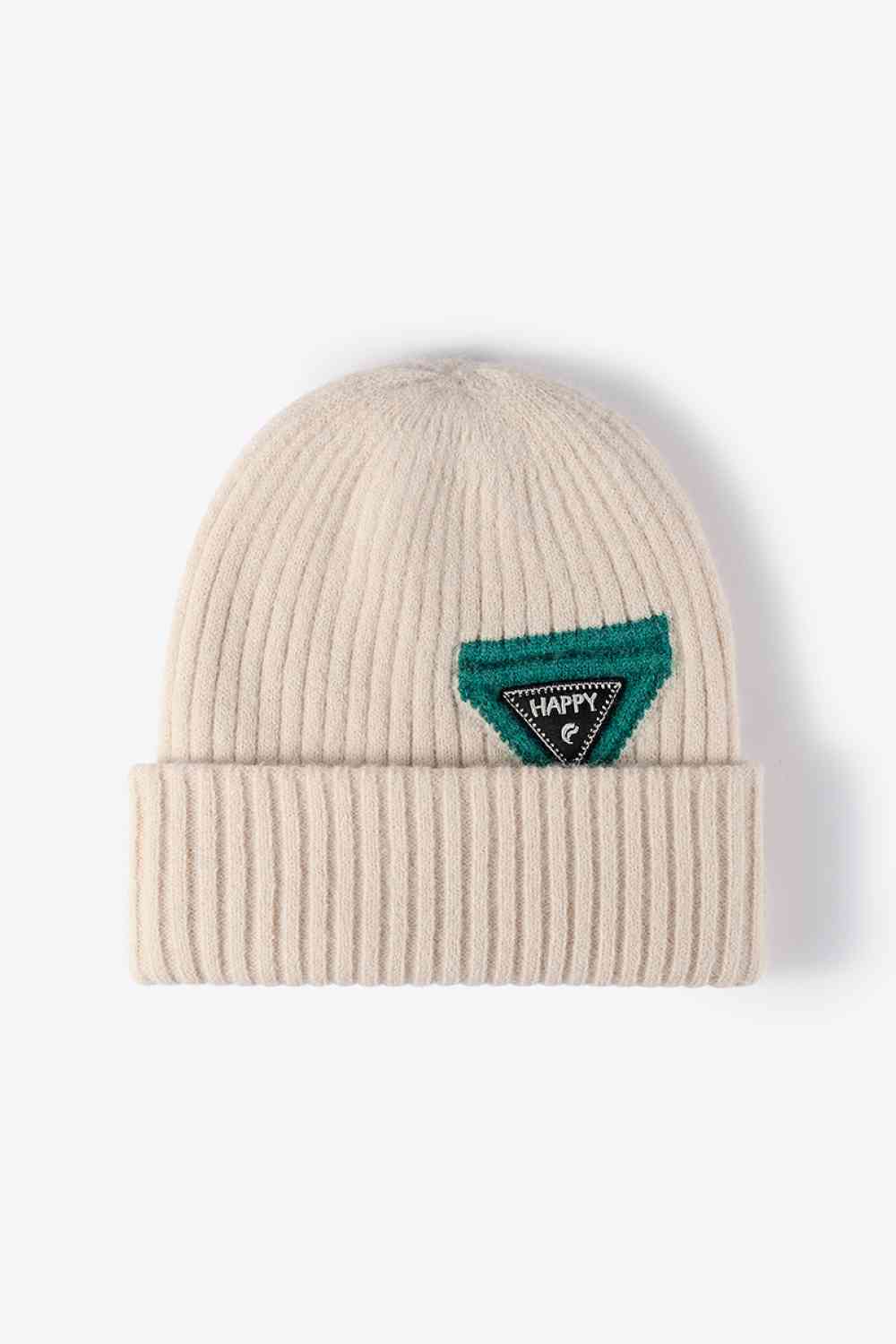 HAPPY Contrast Beanie Beige One Size