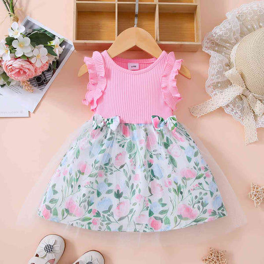 Baby Girl Floral Bow Detail Dress Carnation Pink