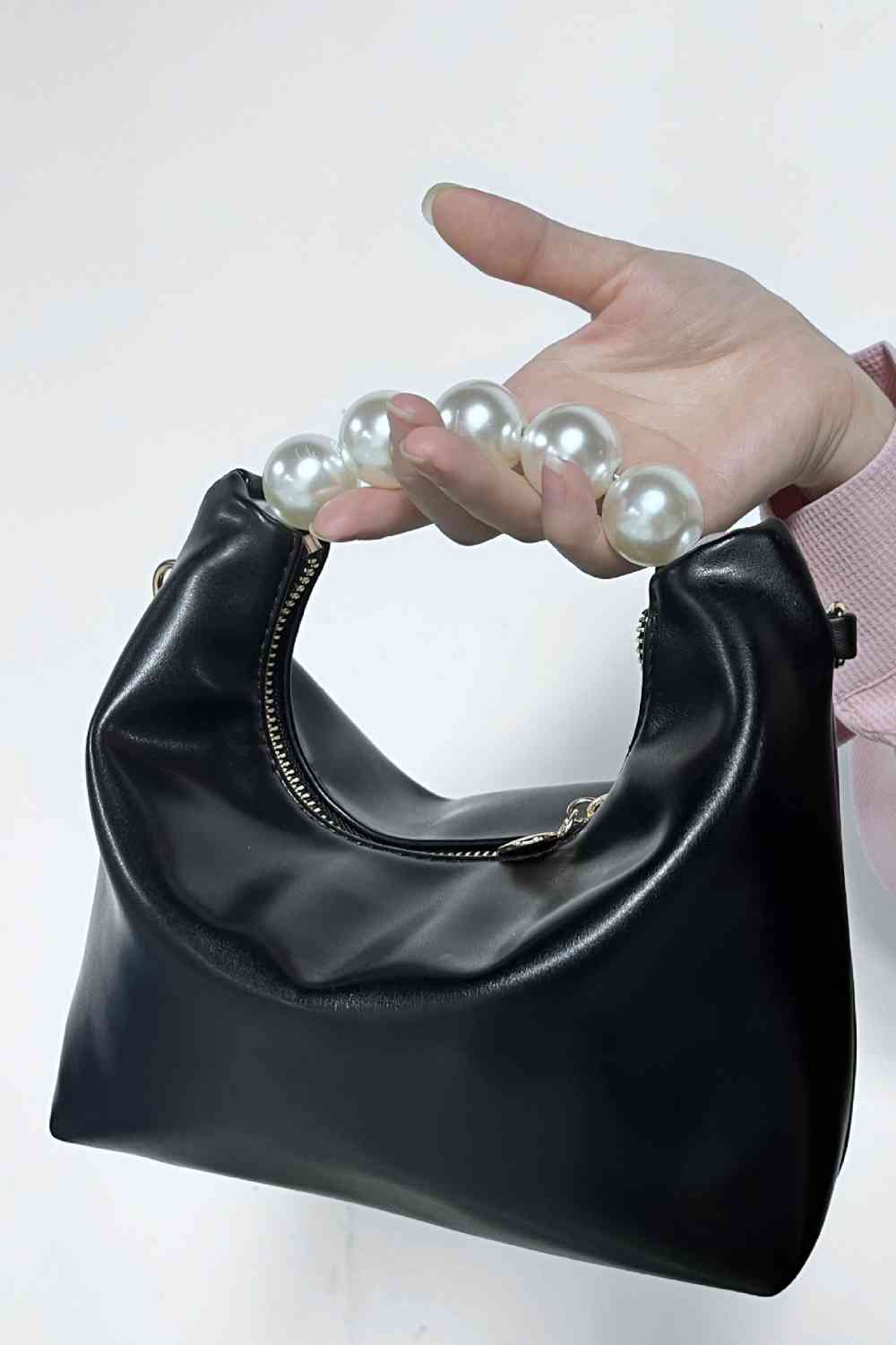 Adored PU Leather Pearl Handbag Black One Size