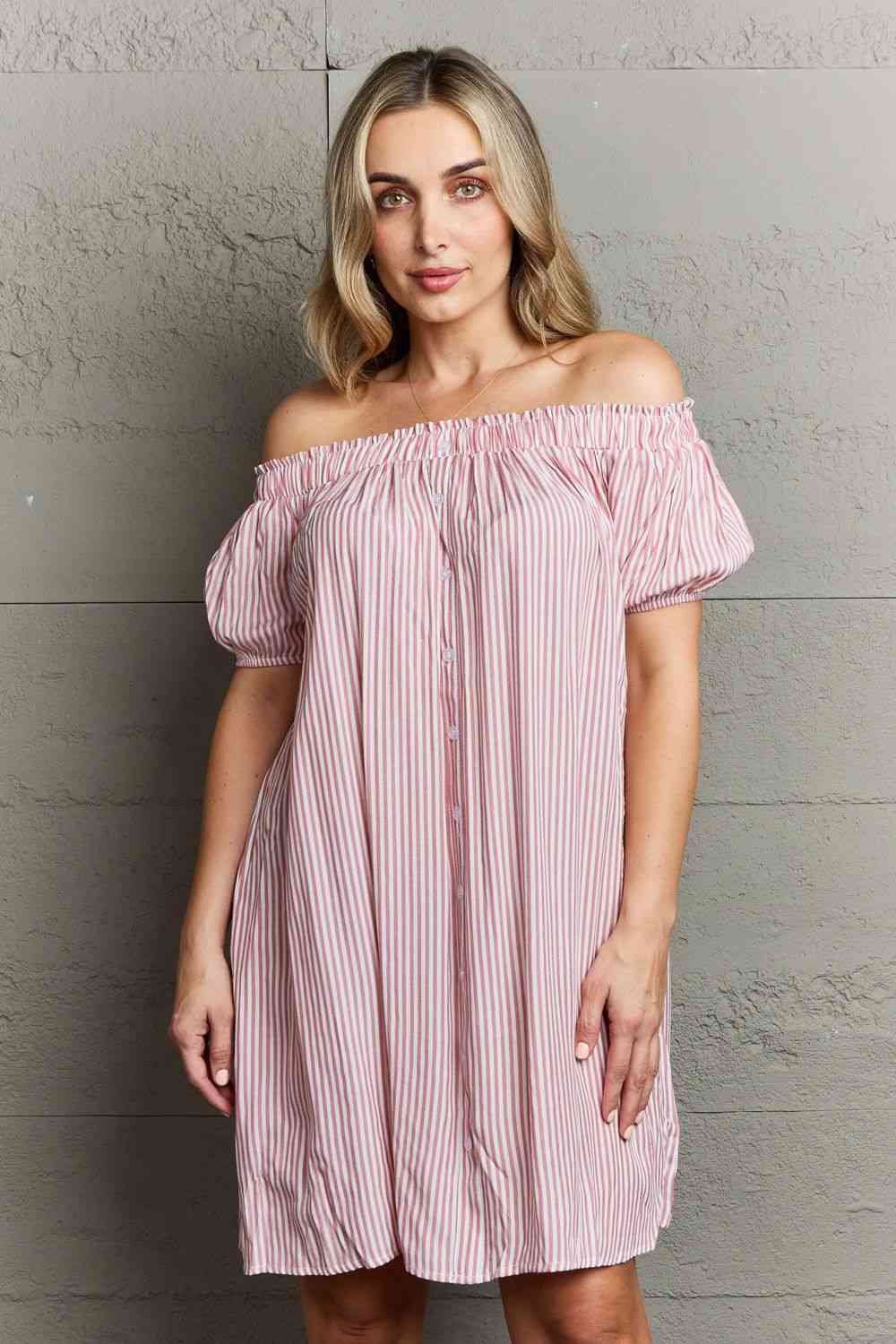 Ninexis Show Compassion Off The Shoulder Mini Dress Stripe