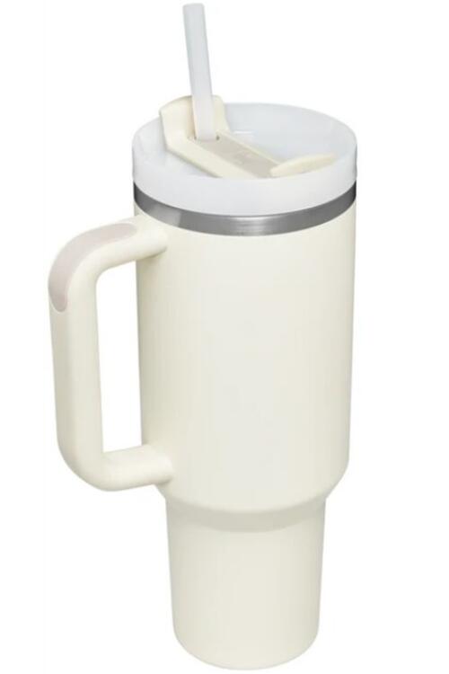Stainless Steel Tumbler with Upgraded Handle and Straw Ivory One Size