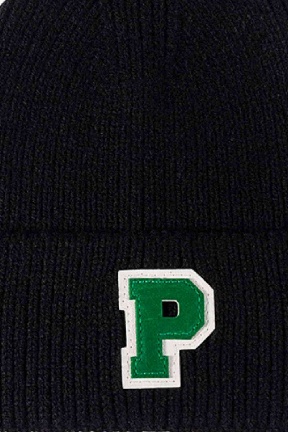 Letter Patch Cuffed Knit Beanie