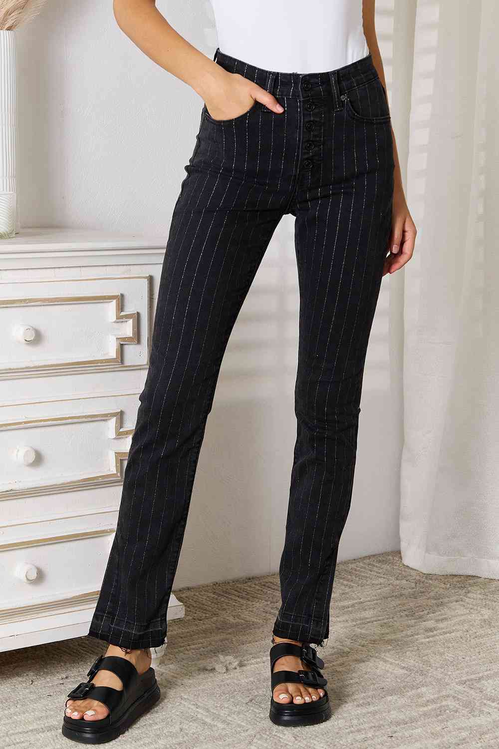 Kancan Striped Pants with Pockets Black