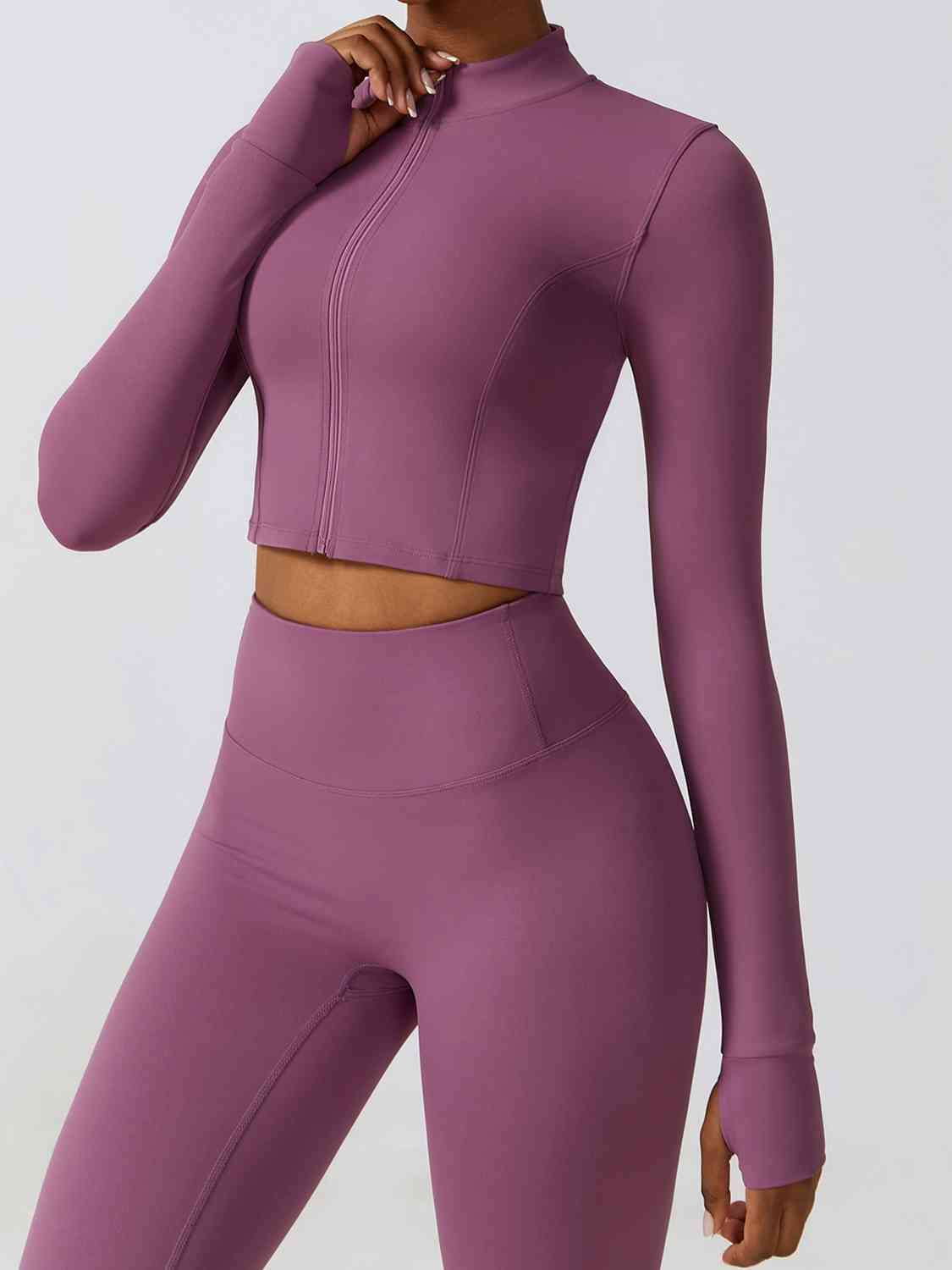 Zip-Up Long Sleeve Sports Top Fuchsia