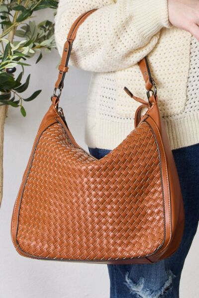 SHOMICO Weaved Vegan Leather Handbag TAN One Size