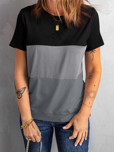 Color Block Round Neck T-Shirt Black