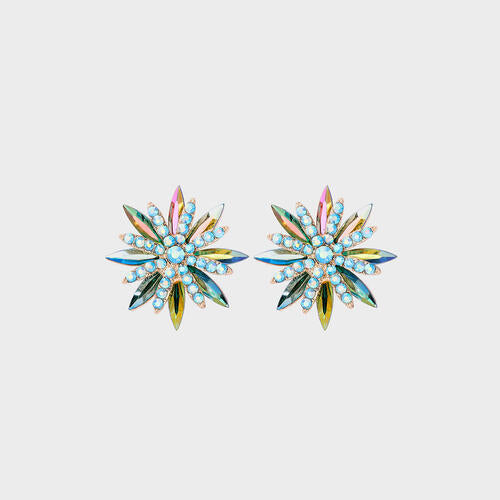 Flower Shape Rhinestone Alloy Stud Earrings Gum Leaf One Size