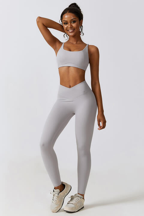 Sports Bra and Leggings Set Light Gray