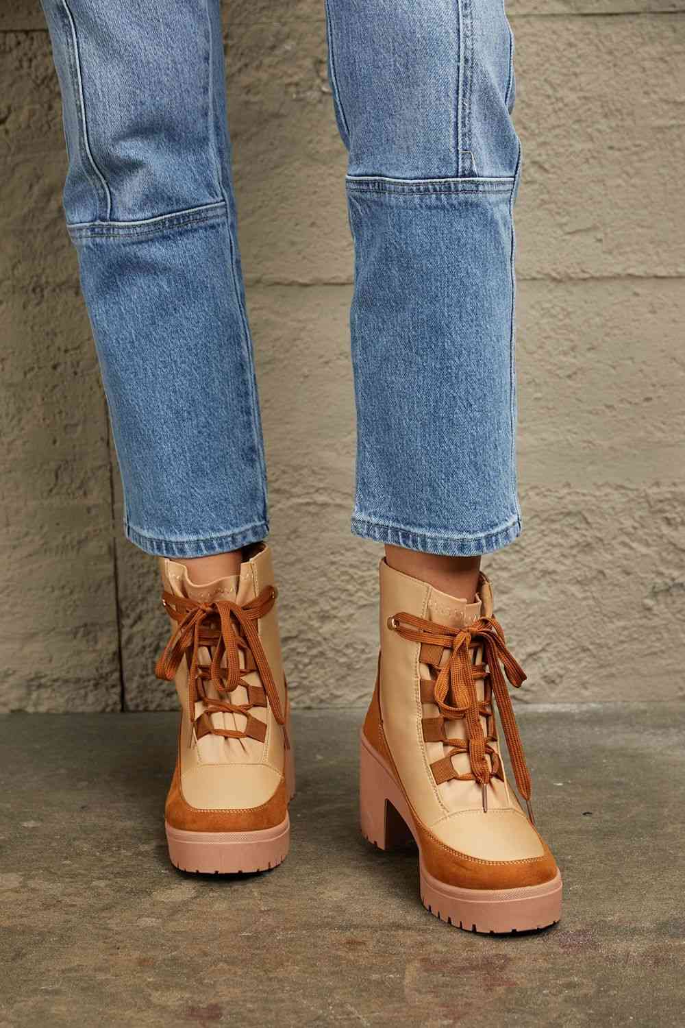 East Lion Corp Lace Up Lug Booties Tan