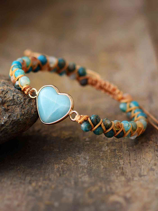 Heart Shape Beaded Bracelet Pastel Blue One Size