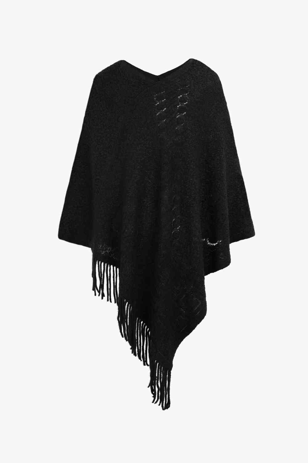 Pearl Trim Fringe Hem Poncho