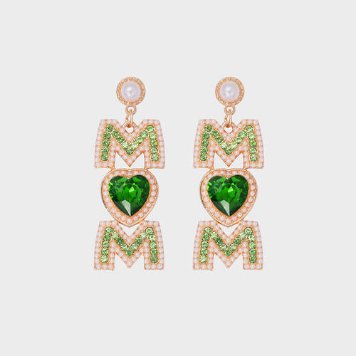 MOM Pearl Rhinestone Alloy Earrings Mid Green One Size