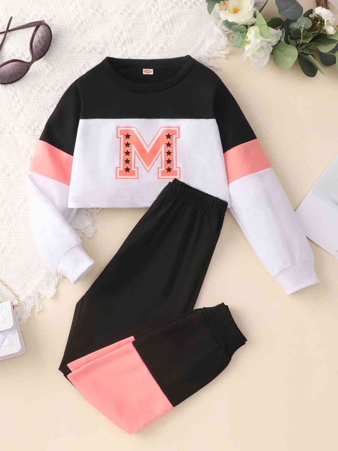 Kids Graphic Cropped Sweatshirt and Joggers Set Multi