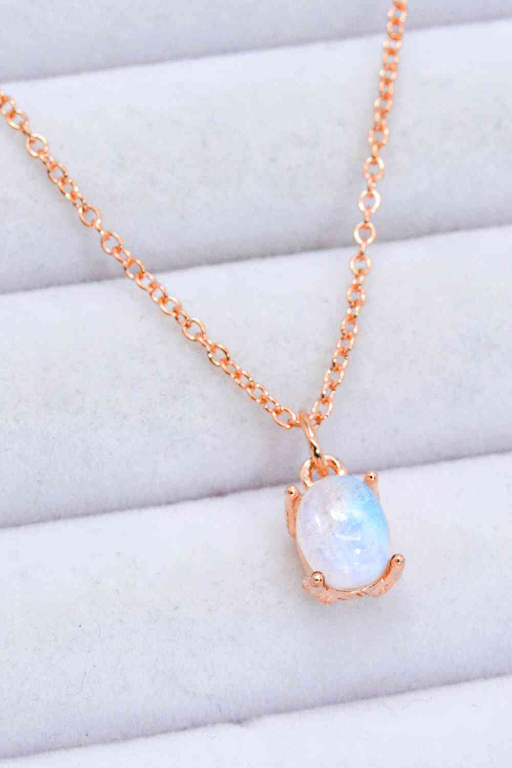 Natural 4-Prong Pendant Moonstone Necklace Rose Gold One Size