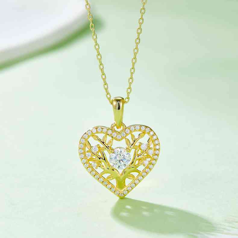 Moissanite 925 Sterling Silver Heart Shape Necklace Gold One Size