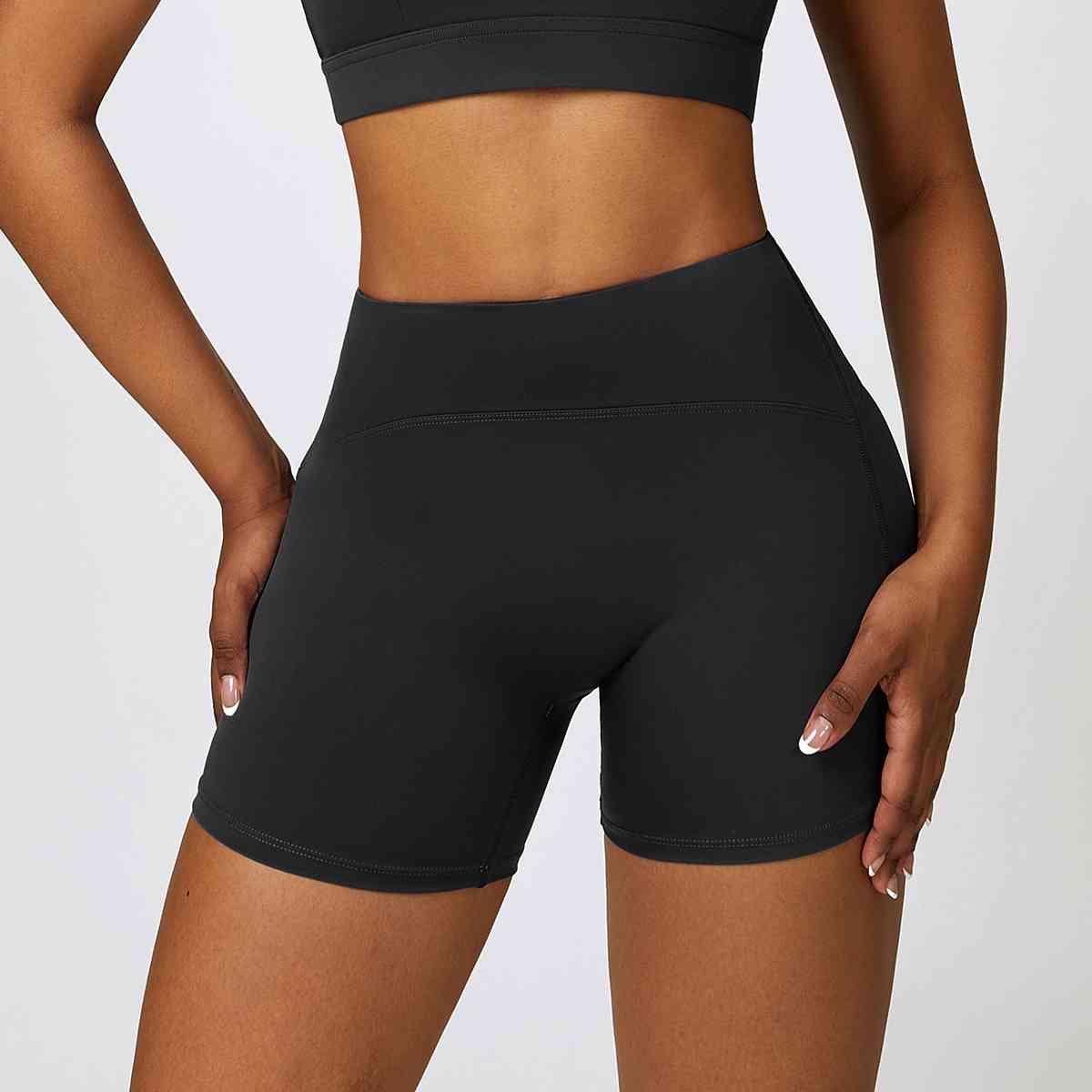 Wide Waistband Slim Fit Sports Shorts Black