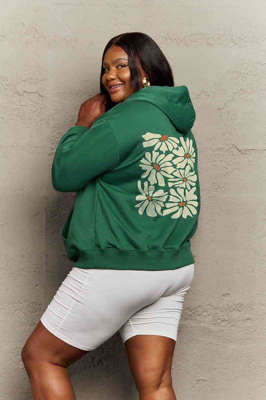 Simply Love Simply Love Full Size Dropped Shoulder Floral Graphic Hoodie Green