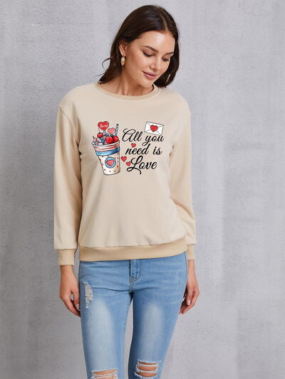 ALL YOU NEED IS LOVE Round Neck Sweatshirt Beige