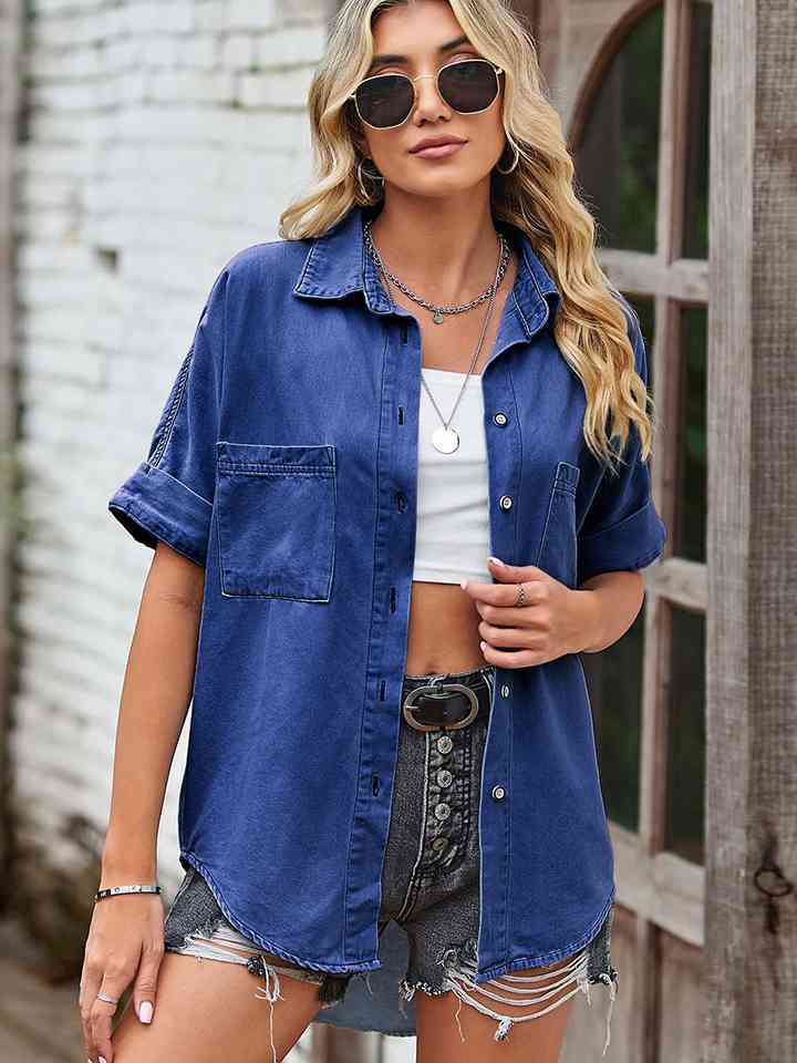 Short Sleeve Denim Shirt Jacket Navy