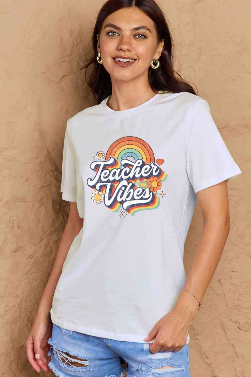 Simply Love Full Size TEACHER VIBES Graphic Cotton T-Shirt