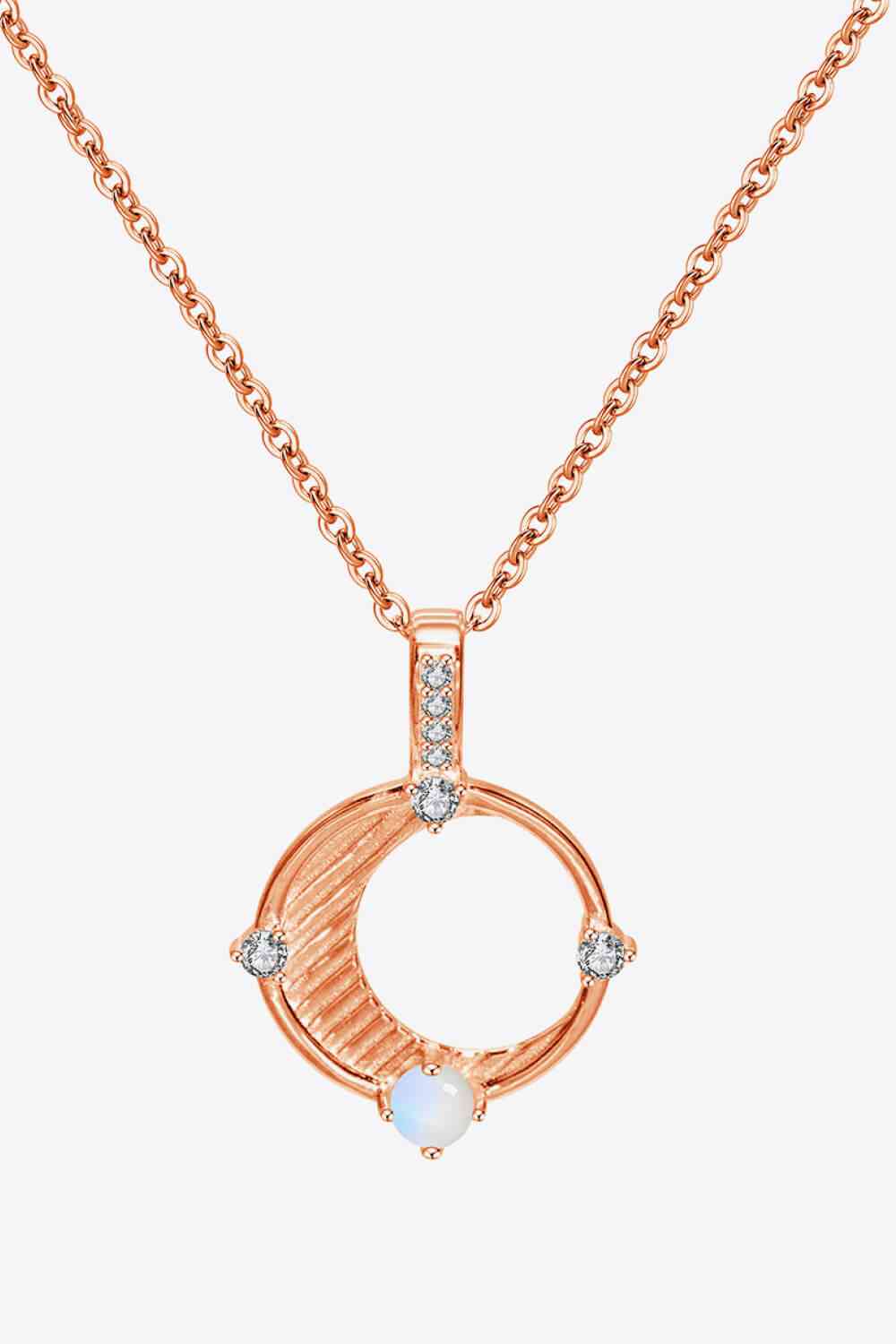 Inlaid Zircon and Natural Moonstone Pendant Necklace Rose Gold One Size