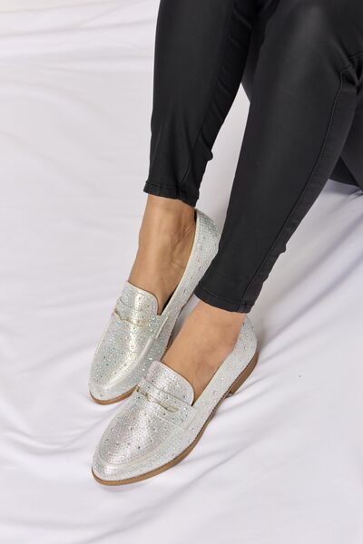 Forever Link Rhinestone Point Toe Loafers SILVER