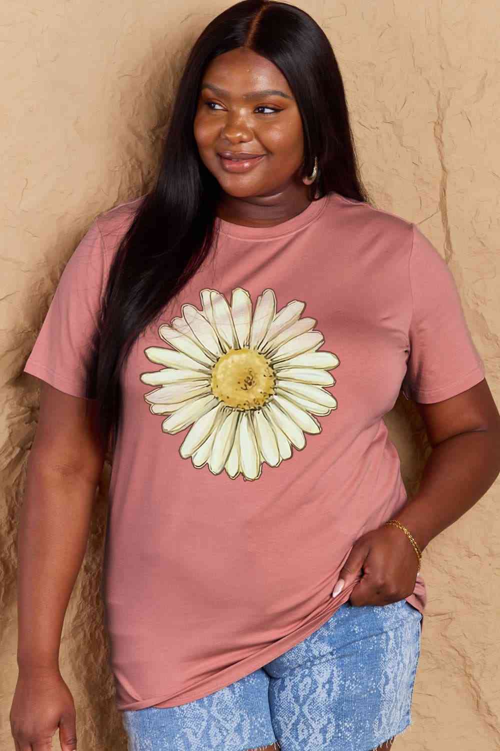 Simply Love Full Size FLOWER Graphic Cotton Tee Dusty Pink