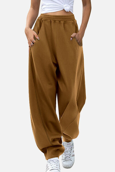 Elastic Waist Sweatpants with Pockets Chestnut