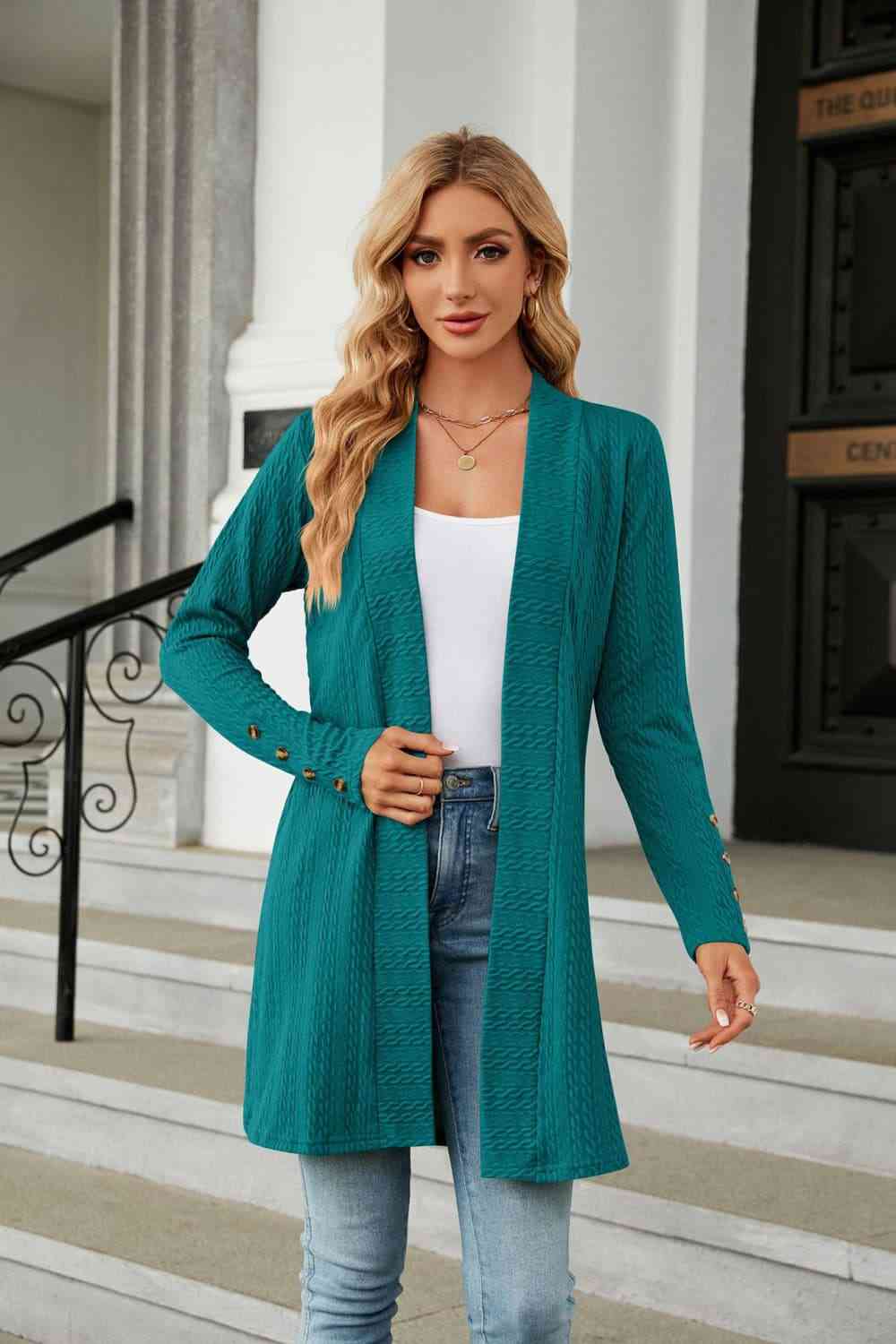 Long Sleeve Open Front Cardigan Teal