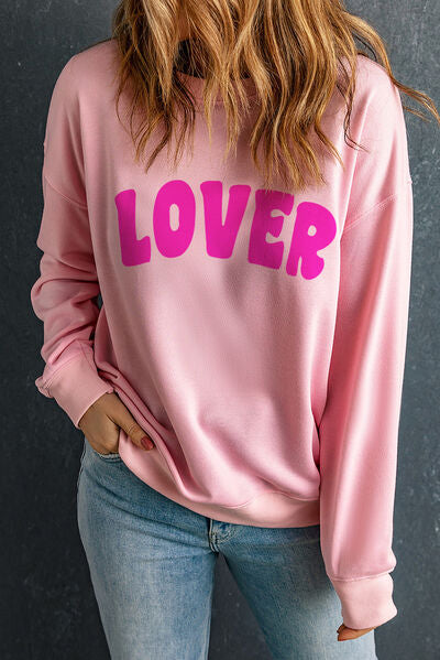 LOVER Round Neck Dropped Shoulder Sweatshirt Blush Pink